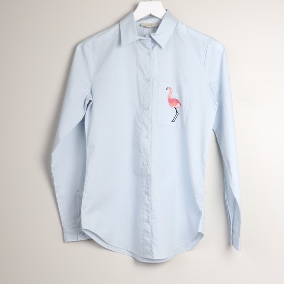 LOFT Tops - NEW Loft Flamingo Button Down Long Sleeve Blouse